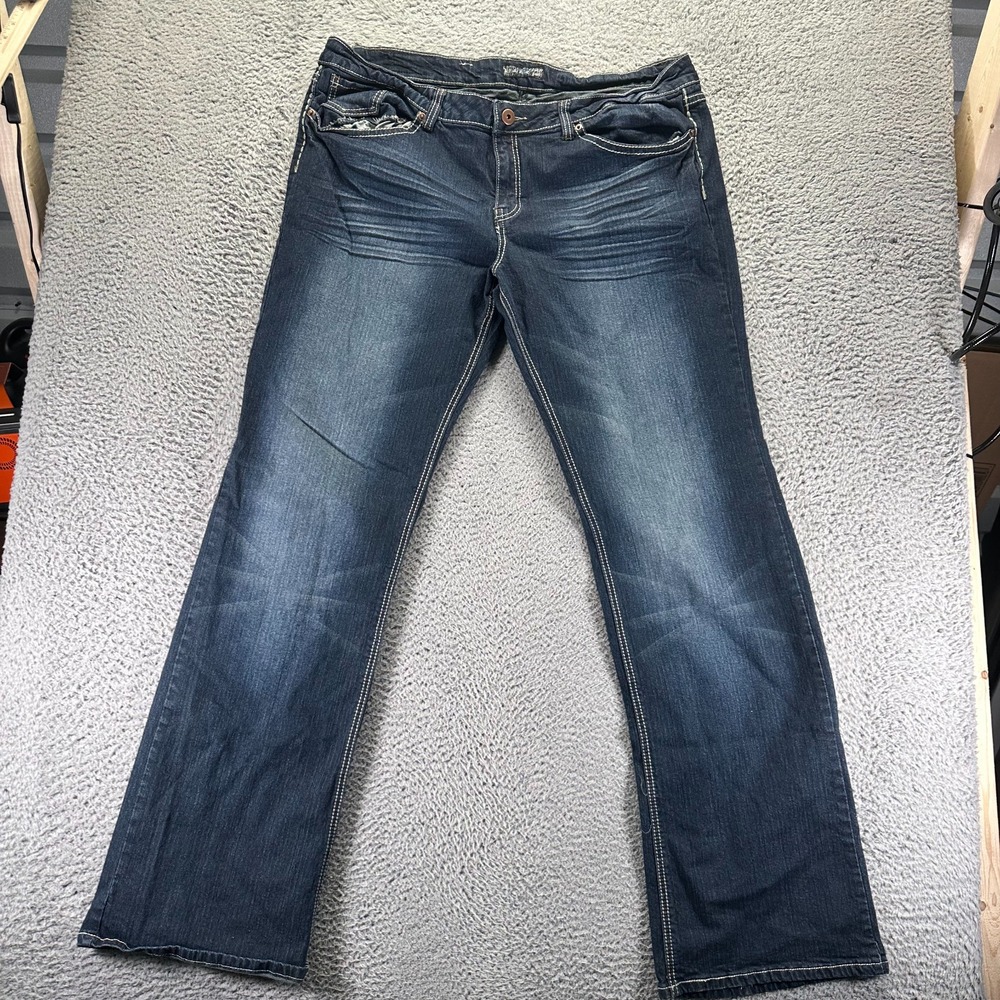Royal Blue Jeans Womens 23 Blue Cotton Denim Bootcut Leg Faded Workwear Stretch